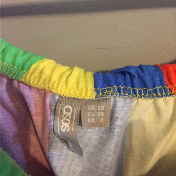 Asos Off Shoulder Sundress Rainbow Stripe size 6 - Picture 2 of 2